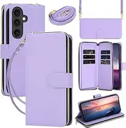 [GoshukunTech] for Galaxy S23 FE Case Wallet Leather, for Samsung Galaxy S23 FE 5G Flip Case Wallet Cover Kickstand Zipper Purse 9 Card Holder with Wristlet Strap Crossbody Lanyard-Purple