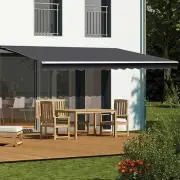 Motorised Outdoor Folding Arm Awning Retractable Sunshade Canopy Grey 5.0mx2.5m