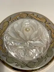 A Unique Vintage Compact Powder Mirror Case Pearly Sculpted Piece Of Art
