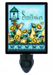 Birds Decorative Photo Night Light, Sunflowers and Fence, Garden, Flowers