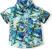 [City Mouse] Baby Boy Button Down Hawaiian Shirts Short Sleeve Cool Cartoon Print Aloha Dress Tops T-Shirt