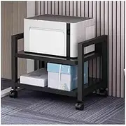 Office Study Desk with Wheels Movable and Adjustable Height Racks Floor Standing Double-Layer Printer Storage Rack(Black)