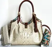 Brahmin Celia Ivory Waveson Leather Bag+Wallet+Eyeglass Case+Tassel NWT***HTF