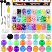 Tanstic 774Pccs Plastic Pony Beads Kit, 24 Colors 4 Styles Hair Beads Rainbow Kandi Beads with Hair Beader, Rubber Bands, Crystal String and Scissor for Hair Braids, Bracelet Jewelry Making