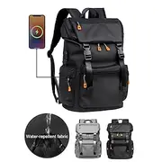Men's Water - Repellent Backpack with USB Charging - Stylish Spacious for Commute, Travel Outdoor Black Gray