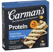2 x Carman's Protein Bars Greek Style Yoghurt & Berry 5 pack 200g