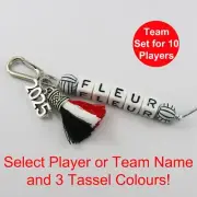 2025 Set of 10 Netball Name Bag Tag Three Colour Tassel Choose name and colours!