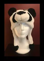 RUGGED WEAR PLUSH CRITTER EAR-FLAP HAT WITH POM-POMS GIRL OR BOY PANDA BEAR