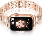 [Vamyzji] Compatible with Apple Watch Band Series 10 42mm 41mm 40mm 38mm, Metal iWatch Band for Apple Watch Series 10 9 8 7 6 5 4 3 2 1 SE, Bling Luxury Fashion Metal Band for Women Girl（Rose Gold）