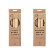 2x 4PK Eco Basics 23cm Reusable Bamboo Drinking Beverage Straw Straight Washable