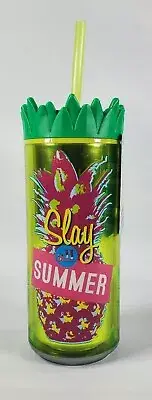 Cool Gear Easy Fill Pineapple Can Double Wall Insulated "Slay All Summer" 16 Oz