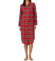 NWT Ralph Lauren RED TARTAN PLAID Flannel MAXI Sleepshirt Nightgown L POCKETS