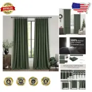 Vintage Dark Green Blackout Curtains 2 Panels - Noise Reducing & Stylish