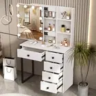Modern White Dressing Table 5 Drawers Vanity Table Desk Set W/ LED Lights Mirror