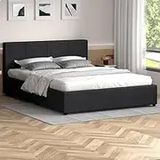 ALFORDSON Bed Frame Base with Gas Lift Storage Queen Size Tricia Series with Bed Head, Mattress Topper Platform Foundation with Linen Fabric Upholstery for Bedroom, Fabric Charcoal