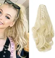 Clip-in Ponytail Extensions Braid Hairpiece 12 Inch Claw Ponytail Hair Extensions Like Real Hair Wavy Curly Synthetic Hair Long Hair Heat Resistant Bleach Blonde