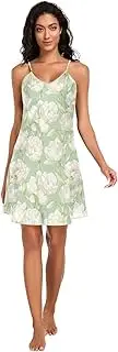 [FRODOTGV] Women's Slip Nightdress Comfy V Neck Sleepwear Chemise Loungewear Lush flower Pale Green Soft Sleepwear for Women S