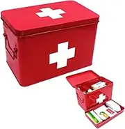 Vintage First aid Box for Home, Medicine Tin, Metal Medicine Storage Box with red and White Cross (Large)