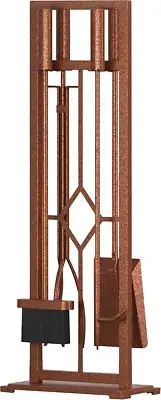 5 Pieces Fireplace Tools Set Wrought Iron Fire Place Pit Poker Holder(Antique Br