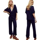 Free People Jaclyn Sweater Set Womens XS Indigo Blue Ribbed Knit Beach Boho NEW