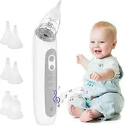 Baby Nasal Aspirator with 6 Silicone Tips, Snot Sucker Adjustable 3 Modes Suction, Level Hospital Grade Electric Nose Aspirator Large Flow and Strong Suction for Infants, Babies, Toddlers from 0 to 12 Years with Music Soothing Function
