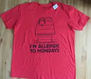 Peanuts 3X Red NWT " I'm Allergic To Mondays," Cotton Tee Shirt Cute!