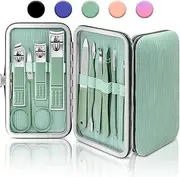 BLESWIN 10 Pieces Nail Clipper Manicure Set, Nail Manicure Set Professional, Small Manicure Set for Women Men, Nail Kit Manicure Set, Ladies Manicure Set in Case Green Leather Nail Care Gift Set