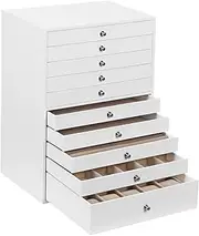 SONGMICS Jewelry box, jewelry box with 10 levels, large synthetic leather jewelry box, with drawers and watch cushion, JBC10W, white, 29 x 20.5 x 40.5 cm