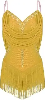 [FEESHOW] Women's Sparkly Tassels Jazz Latin Dance Leotard Tango Rumba Salsa Dance Costume Fringed Bodysuit