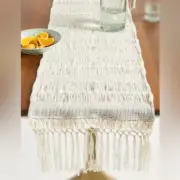 Anthropologie Home NWT Fern Macrame Table Runner 90" x 16” Boho Fringe Decor