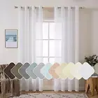 MIULEE 2 Panels Natural Linen Sheer Window Curtains Elegant Solid White Drapes