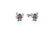 Couture Kingdom Disney Lilo & Stitch Heart Enamel Stud Earrings 15mm Silver