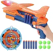 REMOKING 5 in 1 Shooting Game for Kids, LED Light Airplane with Launcher,Gun Toy W/Throwing Foam Plane,6 Foam Balls&Bullets,Outdoor Sport Flying Toys Birthday Gifts for Boys Girls Kids 3-8 Year Old