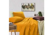 Elan Linen 100% Egyptian Cotton Vintage Washed 500TC Bed Sheets Set (Mustard, King Single)