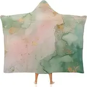 [Ausinbed] Marble Pattern Wearable Cloak Hooded Blanket Fleece Hooded Robe Cloak Arctic Velvet Warm Throw Quilt Poncho Soft Nap Blanket Novelty Blanket Air Conditioning Blanket,60"x80"