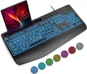 Large Print Backlit Computer Keyboards, Wired Lighted USB Keyboards with 7-Color