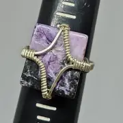 TNT: Charoite Gemstone .925 Sterling Silver Wire Wrapped Fashion Ring Size 10.50