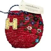 Sundance Lined Hand Knit Pouch With Embroidery Letter “H” Appliqué NWT