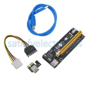 USB 3.0 PCI-E Express 1x To 16x Extender Riser Card Adapter Power Cable 50cm NEW