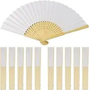 aoozleny Handheld Folded Fan Bamboo Folding Paper Hand Held Fans for Wedding, Home Decoration and Children's Painting DIY (10 Pack)