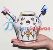 Handmade Algerian Tooth brush holder in white ceramic & Gold #1