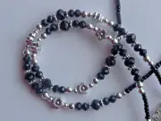 TREE OF LIFE BLACK CRYSTAL BEADS EYEGLASSES HOLDER CHAIN NECKLACE LOBSTER CLASPS