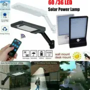 60/48/36 LED Solar Street Wall Light PIR Motion Sensor Outdoor Lamp + Remote US