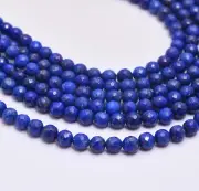 AAA+ Lapis Lazuli Gemstone 6mm Round Faceted Beads 8" Strand Natural Lapis Beads