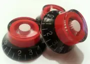 3 Guitar top hat volume / tone knobs. Black/Red/White.. JAT CUSTOM GUITAR PARTS
