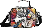 Wolf Graffiti Portrait Insulated Lunch Box for Women Men - Ideal for Work, Picnics - Includes Adjustable Shoulder Strap
