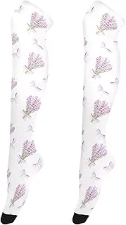 [Caihoyu] Thigh Socks for Women Elastic Over Knee Socks High Thigh Socks for Daily Wear, Cosplay Handdrawn Lavender Flowers Pattern (4), Handdrawn Lavender Flowers Pattern (4)