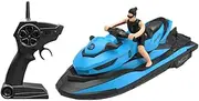 NEXTAKE 2.4GHz Remote Control Motorboat Toy, 1 : 14 Jet Ski Model Toy 2 Motors Marine Motor Water Toy High Speed RC Motorboat Motor 2 Speed Level Boat Pool Toy with Detachable Driver (Blue)