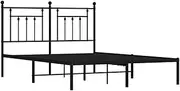 vidaXL Queen Size Robust Metal Bed Frame with Headboard in Black - Powder-Coated Steel Construction with Under-Bed Storage Space and Supportive Metal Slats.
