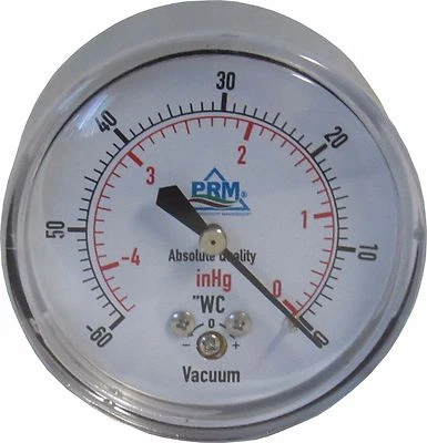 New PRM 0 to -60” WC/HG Vacuum Gauge 2.5” Chrome Case ¼” NPT Back
